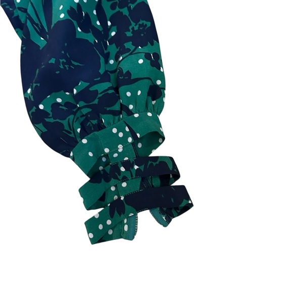 Aryn K Silk Dress Size M Green Navy Floral Dot Print lattice zip cuff
A207 - Picture 2 of 8